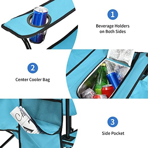 ARLIME Double Folding Beach Chairs with Umbrella, Outdoor Picnic Portable Loveseat Chairs with Removable Umbrella & Mini Table Carrying Bag, Camping Chair for Patio, Pool, Park (Turquoise) - Image 7