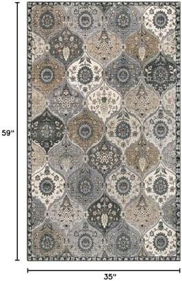 Lahome Moroccan Trellis Washable Area Rugs, 3x5 Rug for Bedroom Entryway Indoor Non-Slip, Small Oriental Accent Carpet for Living Room Kitchen Bathroom Office Elise, Grey - Image 2