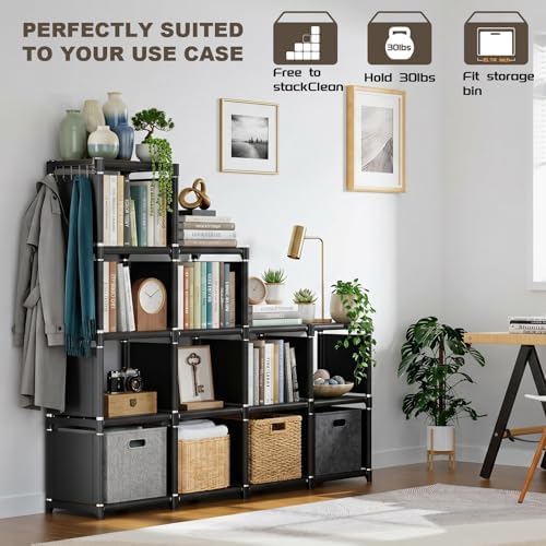 Mavivegue Book Shelf, 12 Cube Storage Organizer, DIY Bookcase, Metal Bookshelf,Tall Book case for Bedroom, Living Room,Office,Closet, Black Cubicle Rack - Image 6