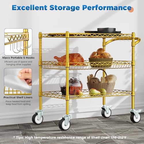 Leteuke 3 Tier Rolling Carts with Wheels, Heavy Duty Rolling Utility Cart - Image 6