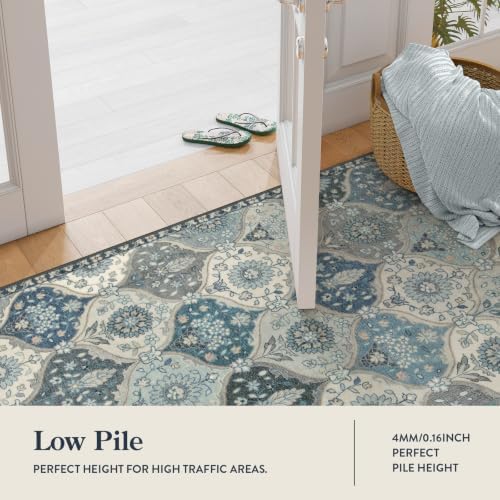 Lahome Moroccan Trellis Front Door Mat Indoor Entrance, 2x3 Rugs for Entryway Non-Slip Washable Indoor Door Mat, Oriental Accent Small Rug for Kitchen Bedroom Bathroom Elise, Blue - Image 3