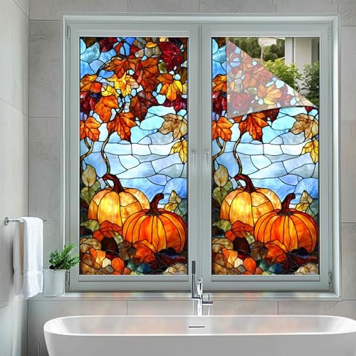 HOMETITUTE Autumn Pumpkin Maple Privacy Window Film Cling 17.7x39.3 PVC - Image 5