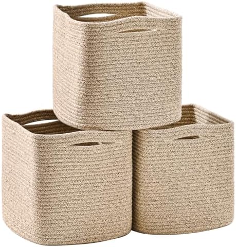 ICERZCZ 11 Inch Cube Storage Bins, Woven Baskets, Mixed Brown, Pack of 3 by ICERZCZ