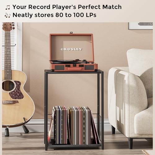 Homleke Side Table with Magazine Holder, Record Player Stand with LP Shelf - Image 7