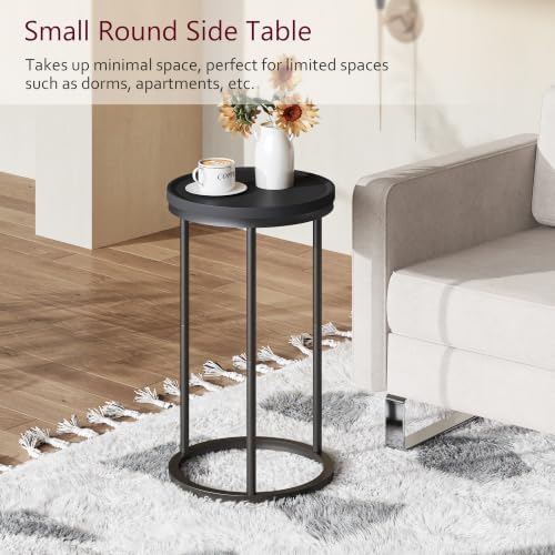 YAUKOMEL Small Round Side Table,Round Sofa End Table Black - Image 3