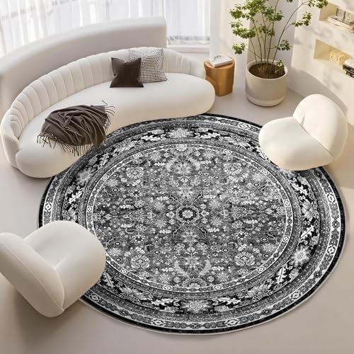 OPPODREAM Vintage Black Area Rugs 8' Round, Washable Rug for Living Room by OPPODREAM