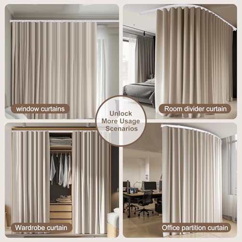 MaKefeile Room Divider Curtains & Flexible Bendable Tracks Set,Privacy Dividers Ceiling Track Curtain Window Blackout Curtains for Living Room Bedroom (W180 × H108 In 1 Panel Beige Drape & White Rail) - Image 6