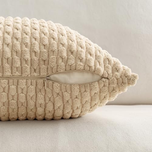 MIULEE Decorative Throw Pillow Covers 18x18 Beige Textured Corduroy - Image 7