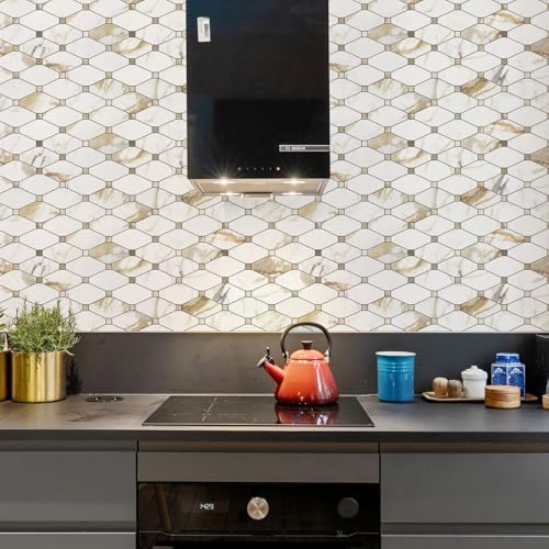 STICKGOO 10 Sheets Peel and Stick Backsplash, Calacatta Golden - Image 3