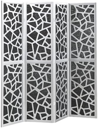 Roundhill Furniture Aurra 4-Panel Wood Room Divider, Folding Portable Partition Screen, Black Screen with Silver Frame - Image 6