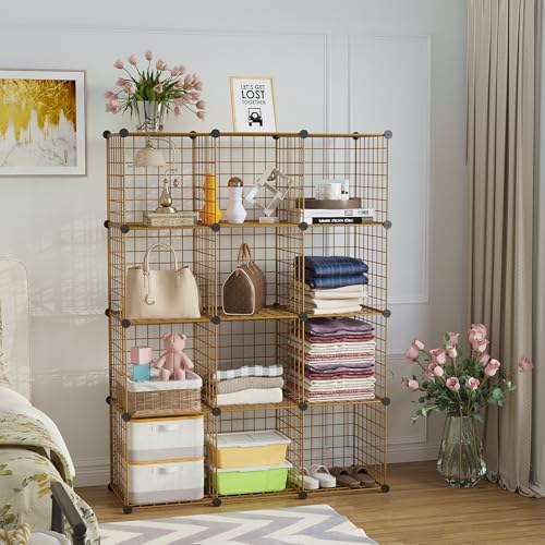 C&AHOME Wire Cube Storage, 12 - Cube Organizer Metal C Grids, Closet, Brown - Image 2