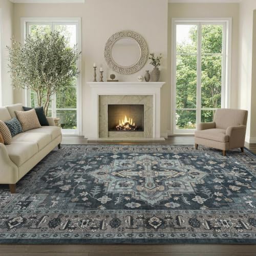 5x7 Ft Area Rugs for Living Room, Soft Non-Slip Machine Washable Rug, Vintage Stain Resistant Carpets for Bedroom Nursery Dining Room Home Decor (Blue) - Image 3