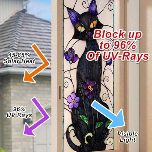 HOMETITUTE Gothic Black Cat Flower Privacy Window Cling 17.7x39.3 PVC - Image 4