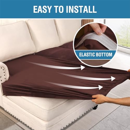 H.VERSAILTEX Velvet Stretch Sectional Couch Covers - 4 Piece L Shape Sofa Seat Cushion Set for 3 Seater + 1 Chaise (Brown) - Image 4