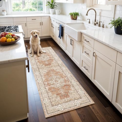 2x6 Washable Hallway Runner Rug - Non-Slip Throw Rugs Terracotta Beige by Puino