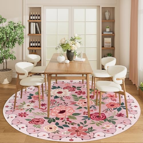 DUKINO 6ft Round Rug, Soft Washable Circle Rug for Bedroom Non Slip, Pink - Image 4