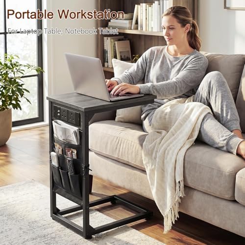 AMHANCIBLE C Shaped End Table with Charging Station, TV Trays, Set of 2 - Image 4