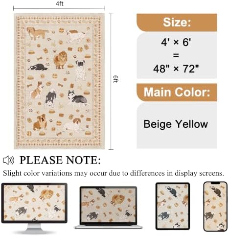 DUKINO 4x6 Area Rug, Washable Dog Rug for Living Room Non Slip Beige Yellow - Image 2