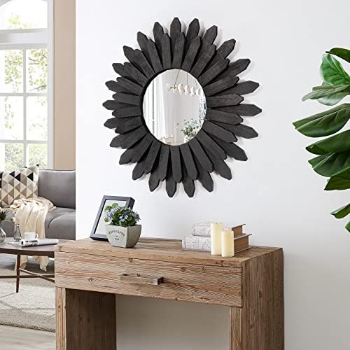 Honiway 21 inch Black Wall Decor Vintage Mirror, Boho Style, Wooden Frame, Easy to Hang, Ideal Gift - Image 3