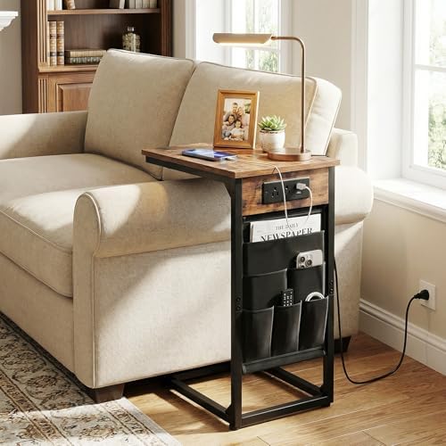 AMHANCIBLE C Shaped End Table with Charging Station, TV Trays, Set of 2 - Image 2