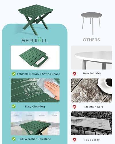 SERWALL Small Folding Outdoor Side Table Set of 2, Green - Image 6