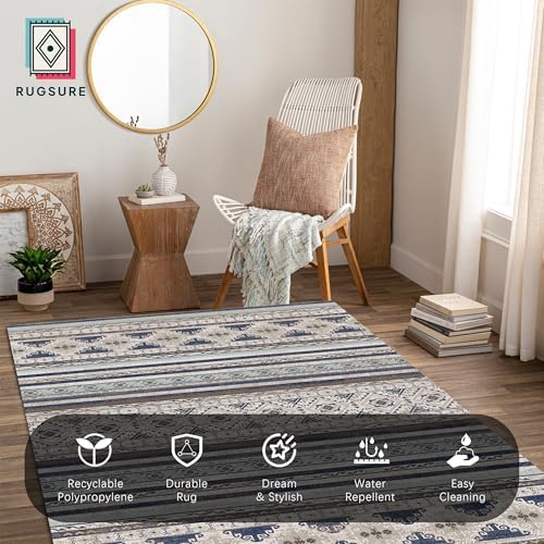 RUGSURE Washable Area Rugs 3' x 5 ' - 1/6 Thick - Moroccan-Inspired -Stain & Water Resistant Non-Slip - Resistant Rug for Living Room, Bedroom, Nursery, Pet & Child Friendly (Blue and Brown) - Image 5