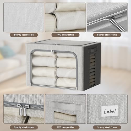 FHSQX 2Pack Clothes Storage Bins, Light Gray, 15.7x11.8x9.8 Inch - Image 3