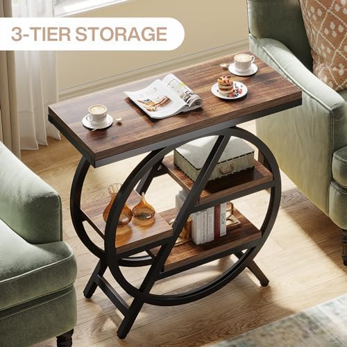 Tribesigns End Table for Living Room, 3-Tier Narrow Side Table with Storage, Wood Sofa Side Table with Geometric Metal Frame, Industrial Nightstand and Bedside Table for Bedroom - Image 6