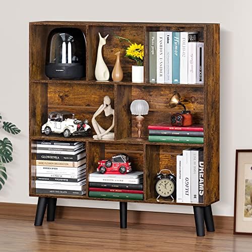 LEYAOYAO 8 Cube Bookshelf, Mid-Century Modern Book Shelf with Legs, Brown by LEYAOYAO-Findtheshiningpointofyourideallife%EF%BC%81