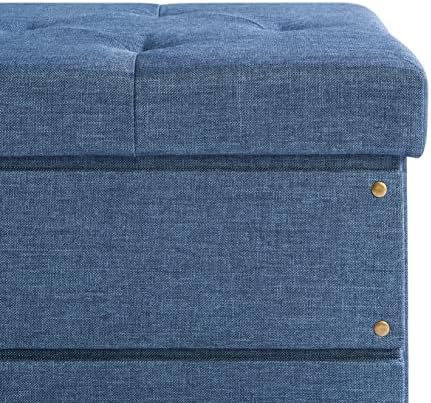 Mellow Stockbox Ottoman with Storage Drawer, 15" Cube Collapsible Bench -Stool, Blue - Image 5
