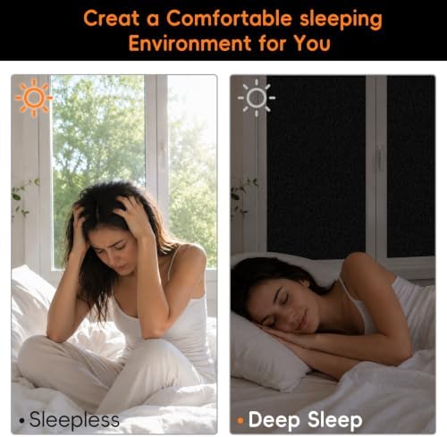 Blackout Window Privacy Film, Removable Window Cover Static Cling, Darkening Light Heat Blocking, Window Tint for Home Garage Bedroom Day Sleep, Black 29.5 Inch * 78.74 Inch - Image 4