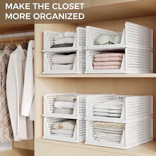 Pinkpum 6 Pack Closet Organizer Storage Bins Stackable Plastic Drawer Shelf - Image 4