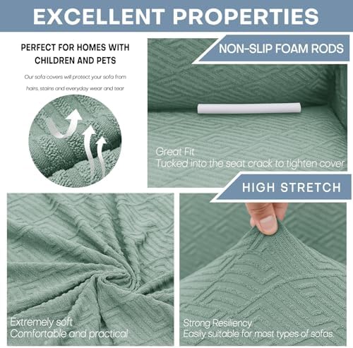 ZNSAYOTX 1 Piece Jacquard Couch Covers for 2 Cushion Couch High Stretch Loveseat Slipcover for Pets Dogs Anti Slip Love Seat Sofa Slipcover Furniture Protector (Medium,New Pattern Pea Green) - Image 4