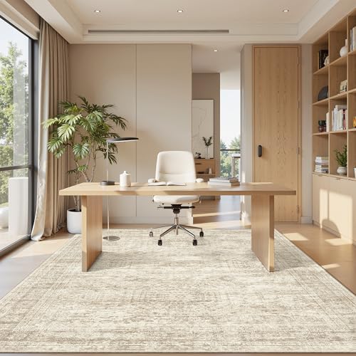 Soalmost 4x6 Area Rug for Living Room, Washable Rugs Non-Slip, Beige - Image 3