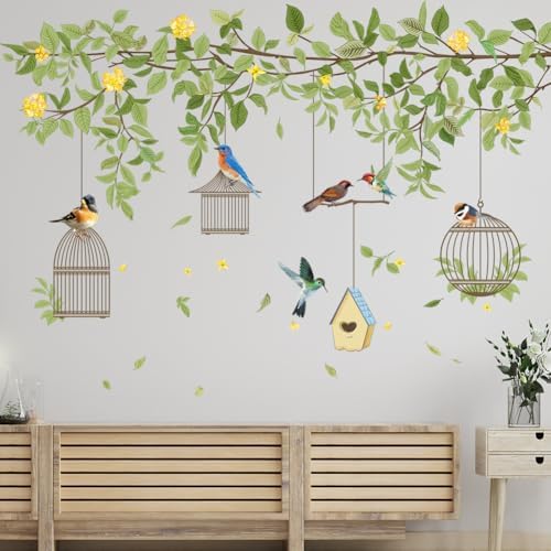 Hanging Green Vine Wall Decals,Succulent Plants Wisteria Floral Flowers Butterflies Birds Wall Stickers, Self-Adhesive Vinyl Removable Living Room Sofa TV Wall Decor - Image 6