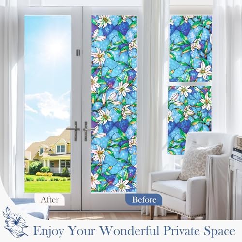 Coavas Floral Stained Glass Privacy Window Film for Bathroom - Image 4