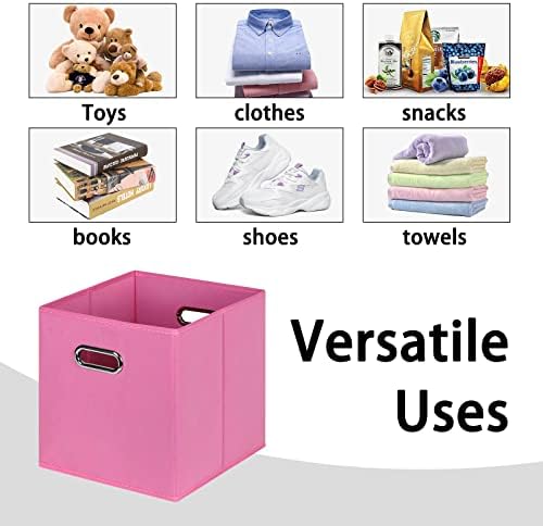 Black Foldable Storage Cubes Bins , Fabric Storage Box Cubes Organizer Baskets with Dual Handles for Home Organizer(Pink) - Image 3
