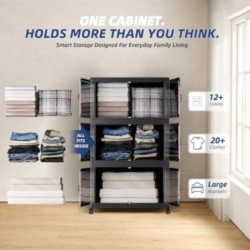 SAILUN 336QT Stackable Storage Bins with Lid, Storage Cabinet 3 Pack Black - Image 5