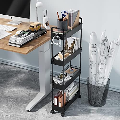 SOLEJAZZ Slim Rolling Storage Cart Skinny Bathroom Organizer, 4 Tier, Black - Image 5