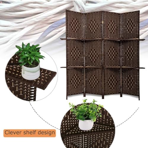 FDW | 4 Panel Folding Room Divider with Shelves | 5.9ft, Brown - Image 3