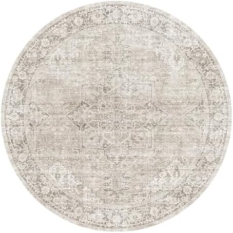 ReaLife Rugs Machine Washable Area Rug - Living Room Bedroom Bathroom Kitchen Entryway Office - Padded Low Pile Stain Resistant Premium - Boho Farmhouse Vintage - Lyle - Beige Ivory 6' Round - Image 3