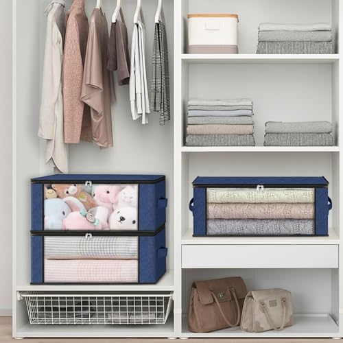 HomeHacks 8-Pack Clothes Organizer Storage Bags, 35L Storage Bins, Blue - Image 6