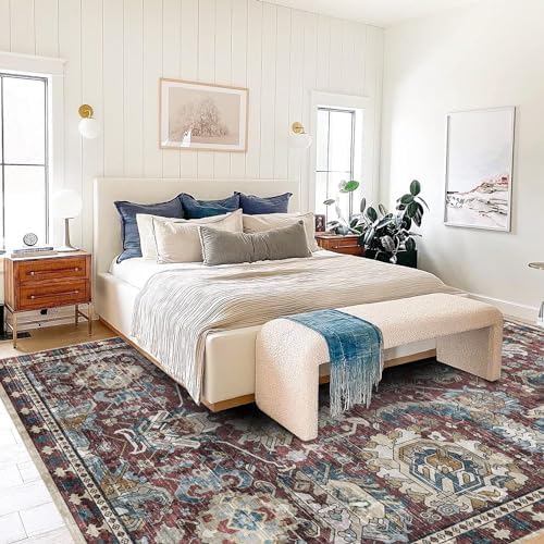 RUGSURE Washable Area Rugs - Perfect for Living Room, Bedroom, Kids Room, Nursery - Stain & Water Resistant Non-Slip, Pet & Child Friendly, Vintage Tribal Area Rugs (Rust and Bule, 9' x 12') - Image 6