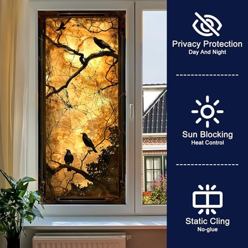 HOMETITUTE Halloween Raven Spider Privacy Window Cling 17.7x39.3 PVC - Image 2