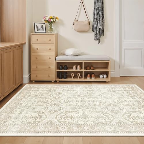 Soalmost 4x6 Area Rug for Living Room, Washable Rugs Non-Slip, Beige/Brown - Image 4