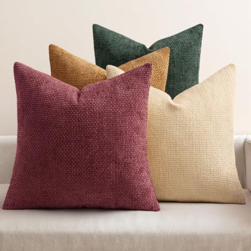 MIULEE Soft Decorative Chenille Pillow Covers Christmas Red Palette 18x18 by MIULEE