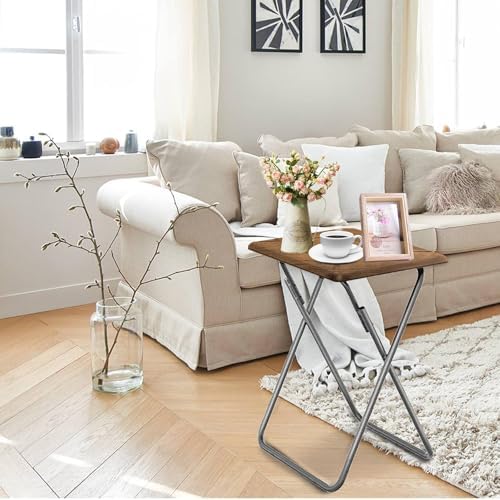 Folding TV Tray Table Set of 2, TV Dinner Table(Yellow Brown, 2PCS) - Image 2