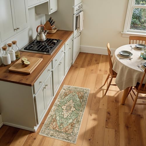 RELEANY Washable Area Rug, Small 2'x4', Brick/Brown/Green - Image 2