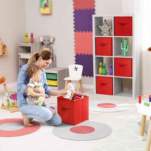 Sorbus Fabric Storage Cubes, 8 Pack, with Handles (11 Inch, Red) - Image 4