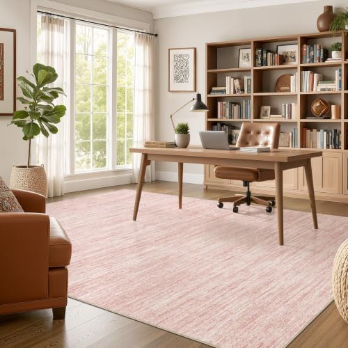 Nakagishi 10X12 Area Rugs Living Room: Washable Large Vintage Rug Neutral Non-Slip Soft Stain Resistant Indoor Carpet for Bedroom Nursery Dining Room Office Playroom - Pink - Image 5